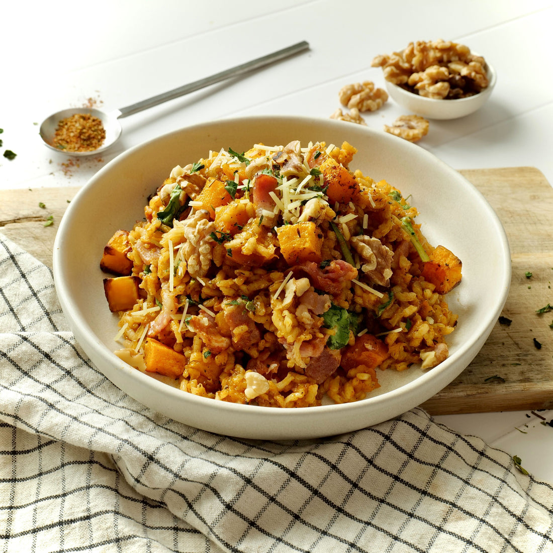Low FODMAP Pumpkin, Bacon and Walnut Risotto