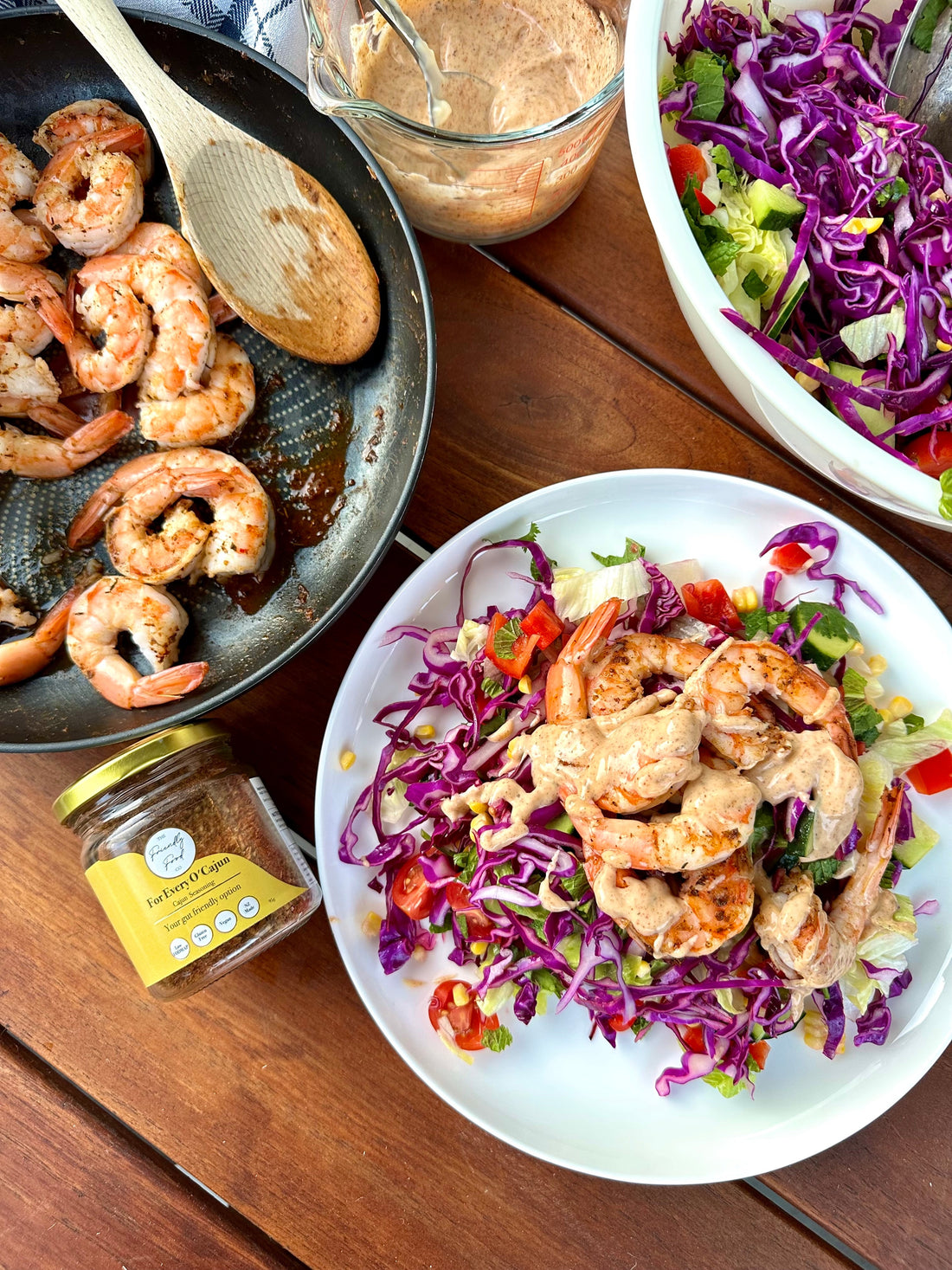 Low FODMAP Cajun Prawns with Mexican Salad