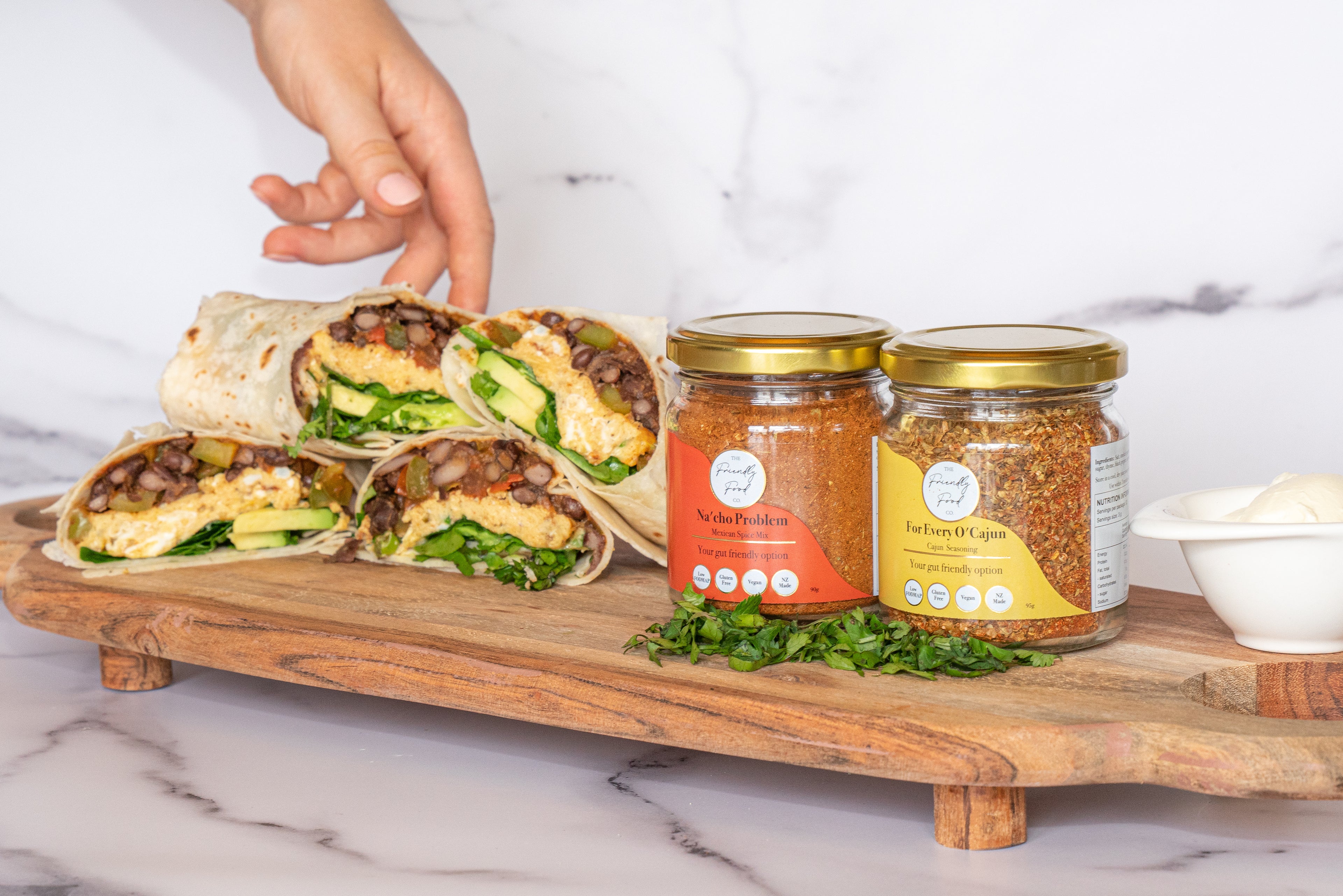 Vegetarian Breakfast Burrito with The Friendly Food Co. Mexican and Cajun jars