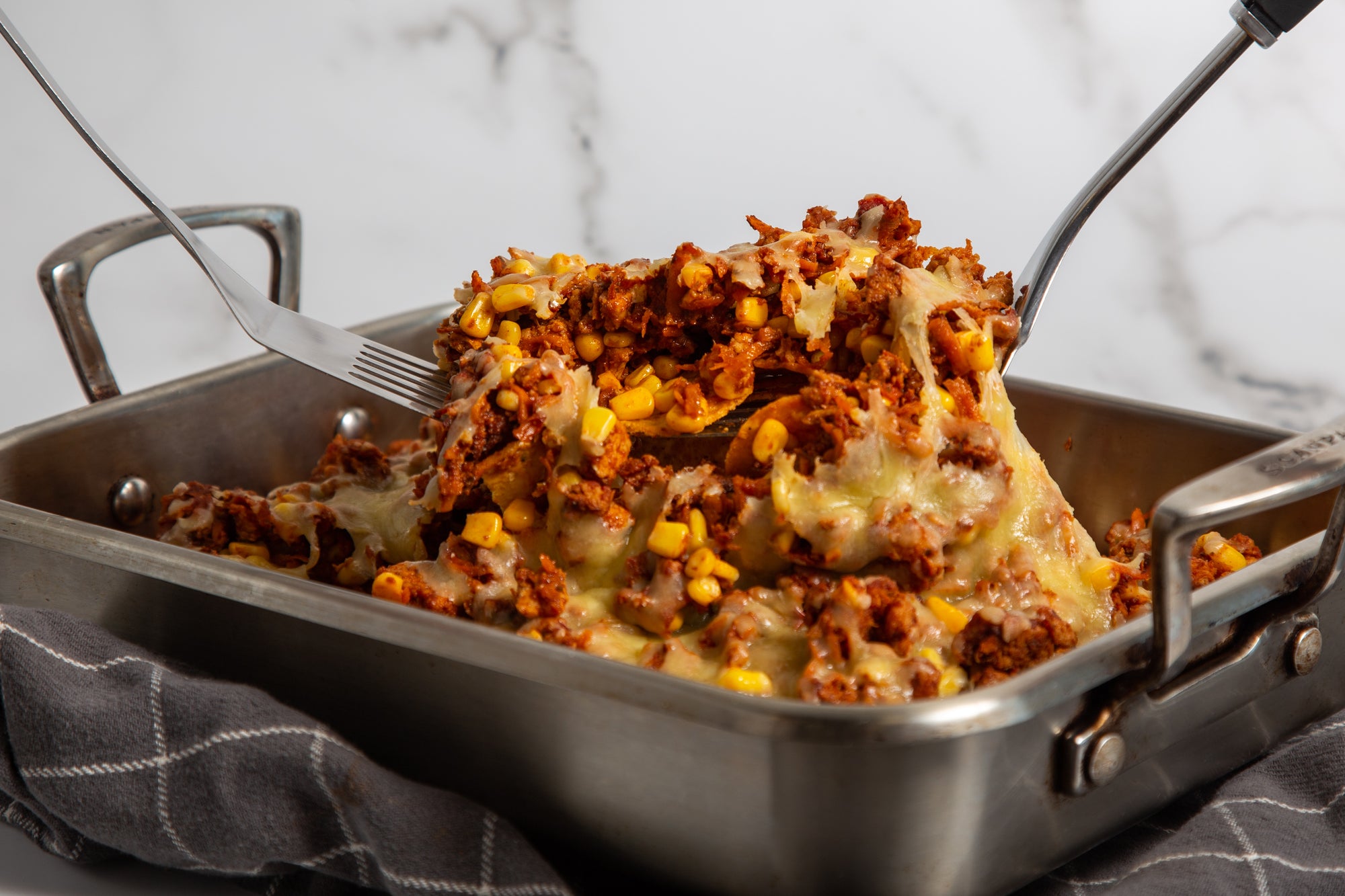 Low FODMAP Vegetarian Nachos in a tray