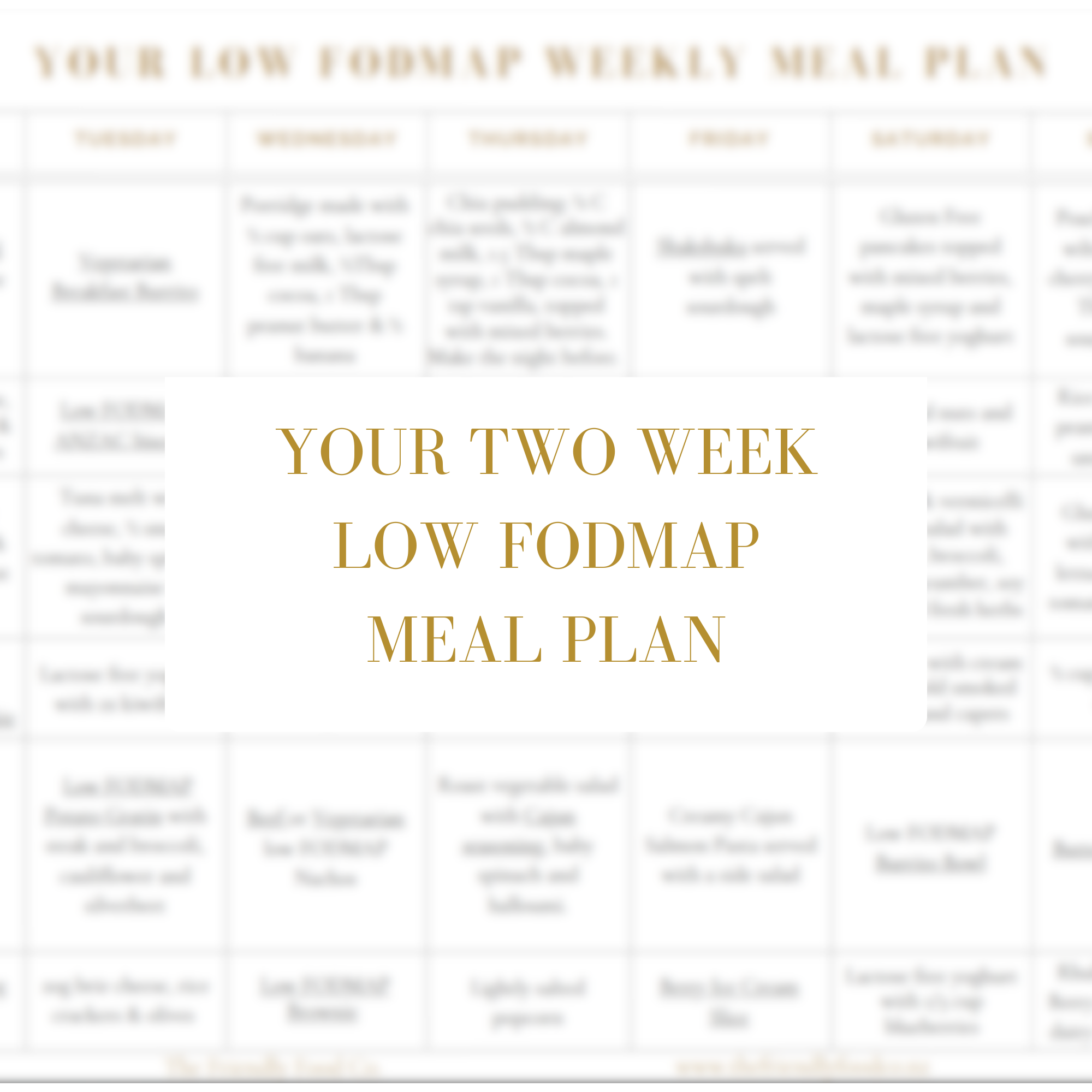 Low FODMAP Meal Plan (downloadable pdf)